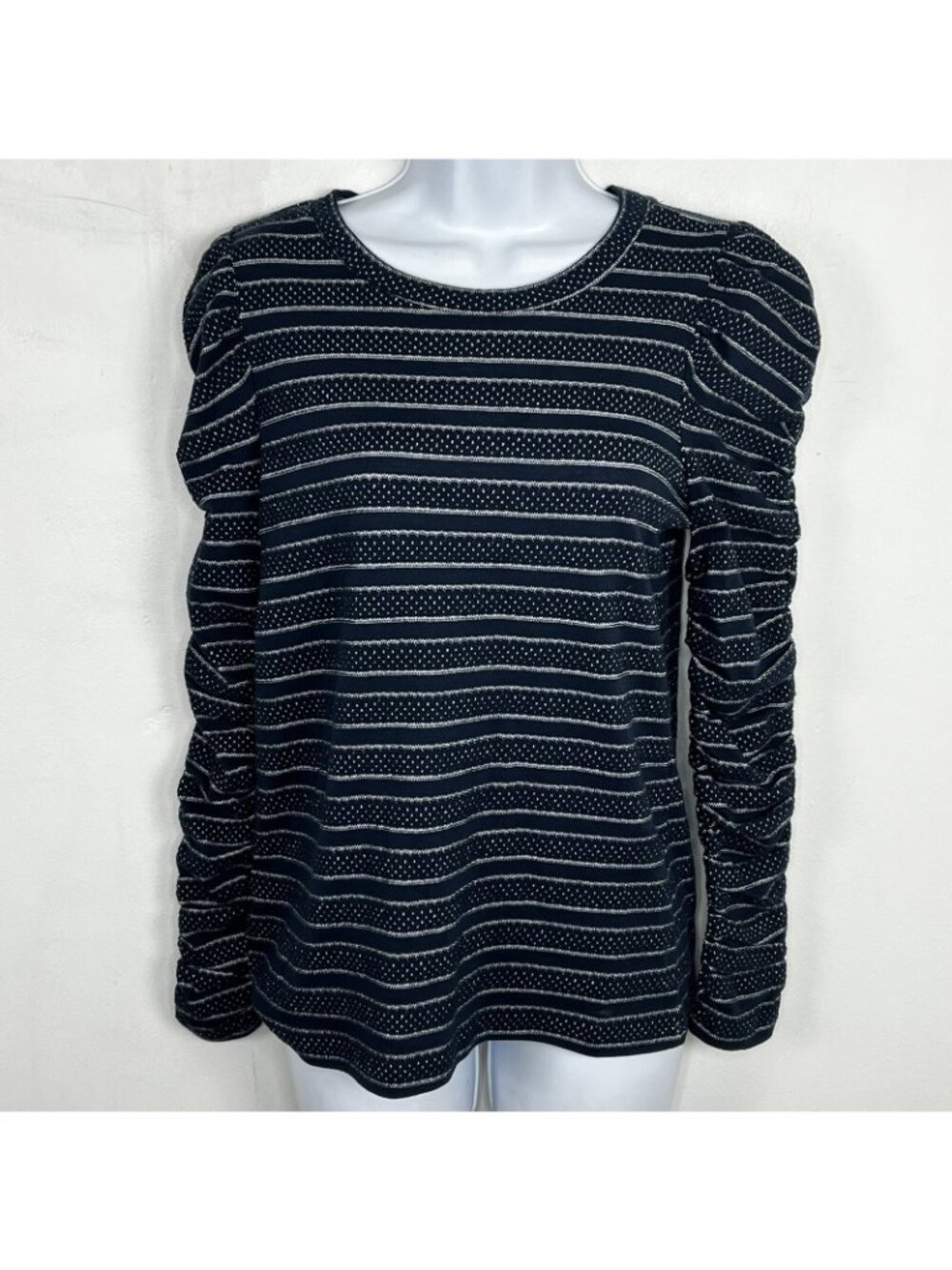 LOFT Top Sz XS Navy Blue White Striped Parisian Chic Casual FG30 - Picture 8 of 10